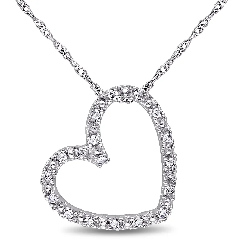 Retro deco necklaces-Miadora 10k White Gold 1/10ct TDW Diamond Heart Necklace