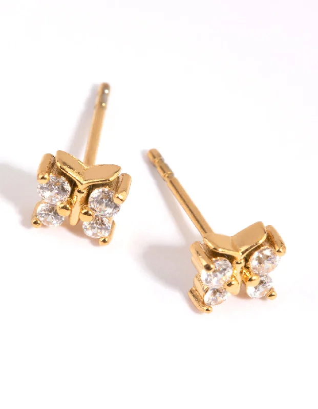 Morganite stud earrings-Gold Plated Surgical Steel Butterfly Stud Earrings