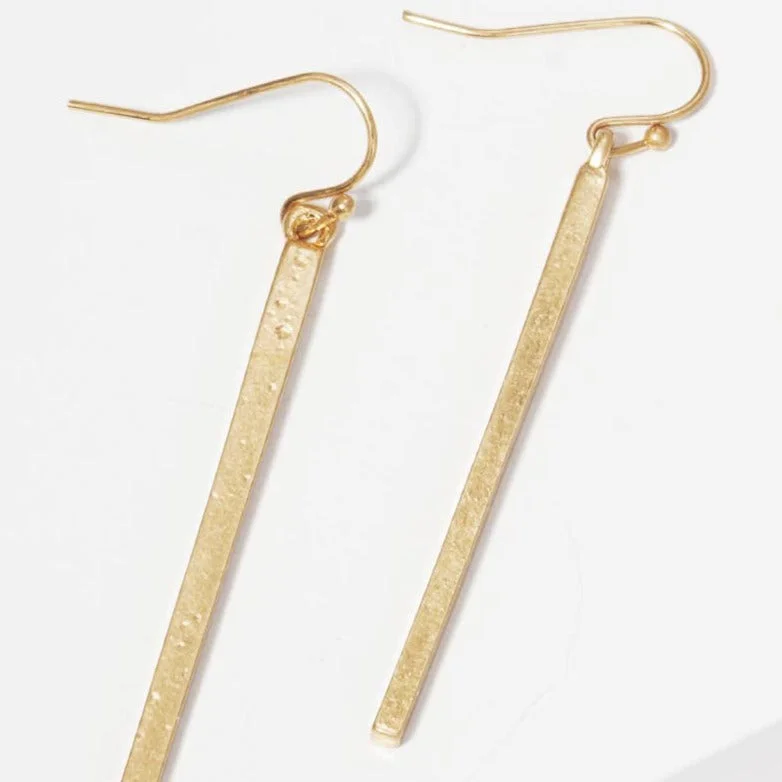 Fine triangle earrings-Gold Polished Metal Bar Drop Earrings