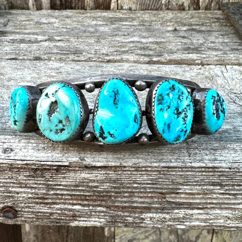 Java tile bangles-Vintage Navajo Sterling Silver 7 Stone Row Bracelet Turquoise Begay