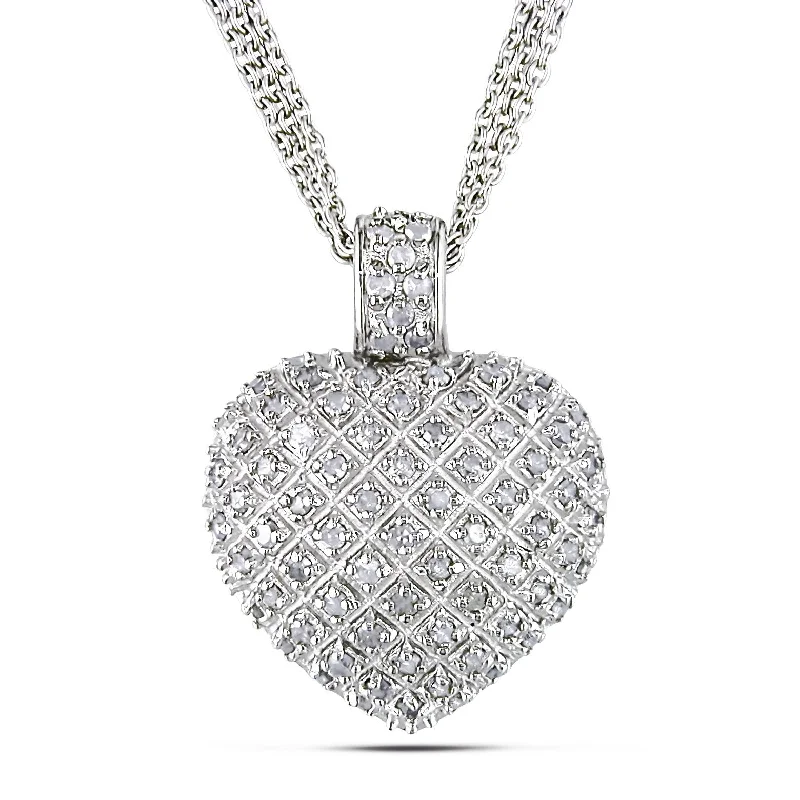 Faith charm necklaces-Haylee Jewels 1ct TDW Diamond Heart Triple-strand Drop Necklace Sterling Silver - 17 in x 25.5 mm x 19.5 mm