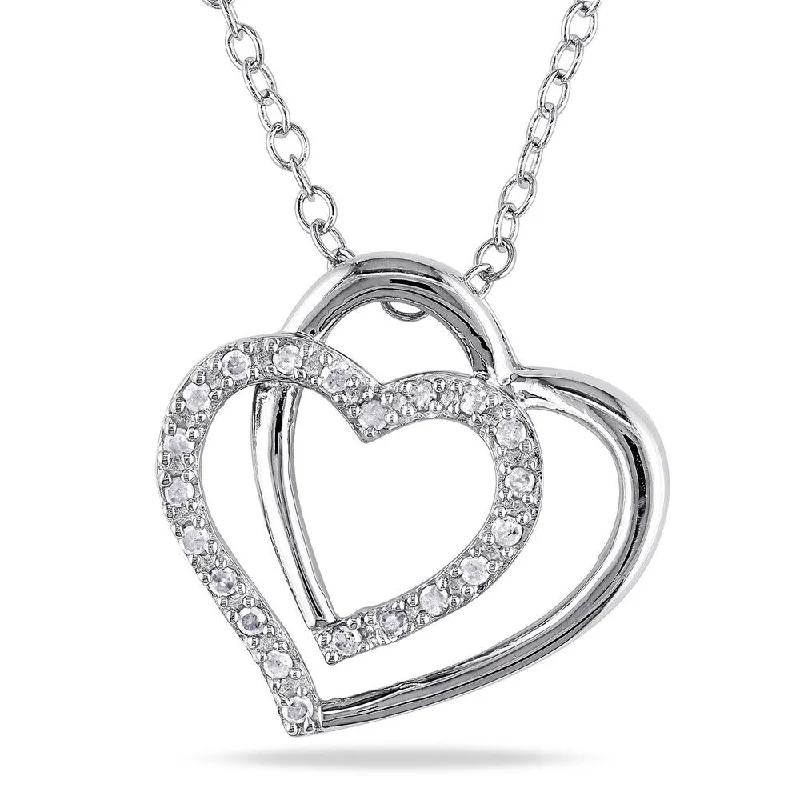 Linen cord necklaces-Miadora Sterling Silver 1/10ct TDW Diamond Double Heart Necklace