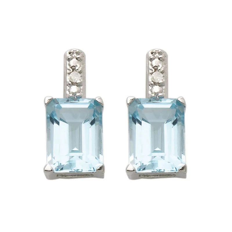 Trekker braid earrings-Emerald-Cut Blue Topaz & Diamond Earrings