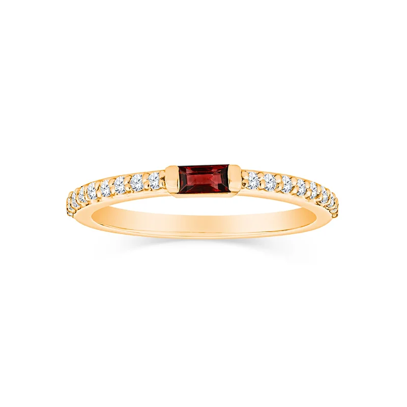 Vivid druzy engagement rings-Stackable Semi-Bezel Set Ruby and Diamond Band