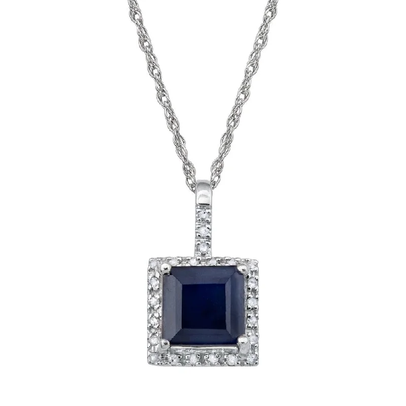 Slanted design necklaces-Viducci 10k White Gold Genuine Sapphire and Diamond Halo Necklace