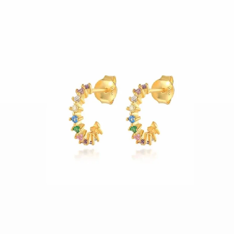 Tiny star earrings-Josie Rainbow Gem Hoops