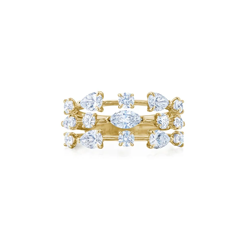 Oval cut engagement rings-Starry Night Three-Row Ring with Fancy Shape Diamonds