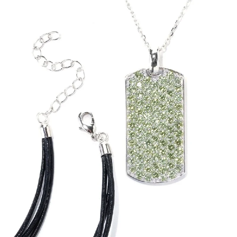 Nostalgic photo necklaces-Sterling Silver Pave Peridot Necklace with Chain and Cord