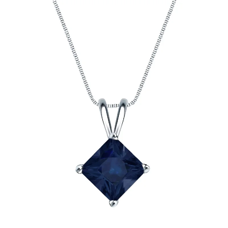 Multi-link necklaces-Auriya 14k Gold Princess-cut Sapphire Solitaire Necklace 1 1/2ct TW