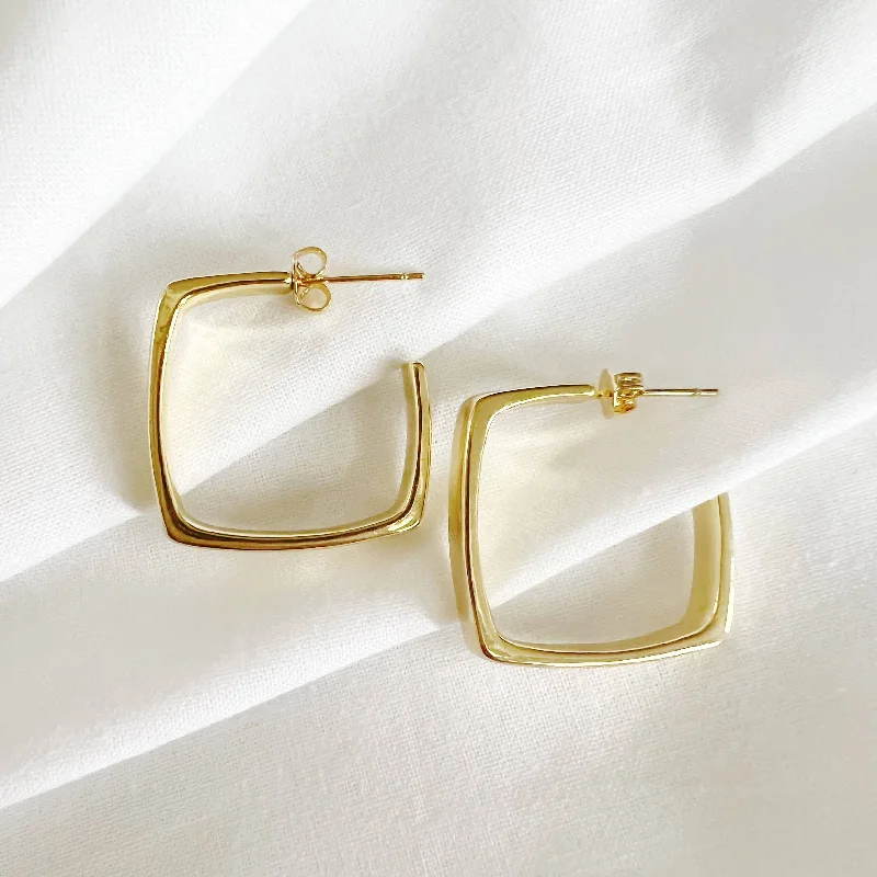 Layered tier earrings-Aries Geometric Square Gold Filled Hoop Earrings