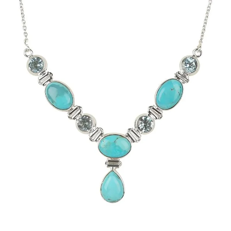 Regal diamond necklaces-925 Sterling Silver Blue Mohave Turquoise And Sky Blue Topaz Y-Shape Necklace