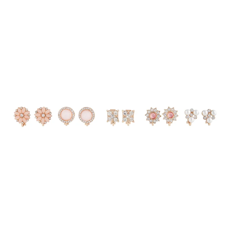 Fine triangle earrings-Pink Gold Floral Clip On Earring 5-Pack