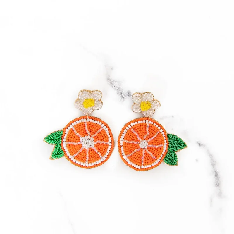 Textured disc earrings-Orange Beaded Earrings