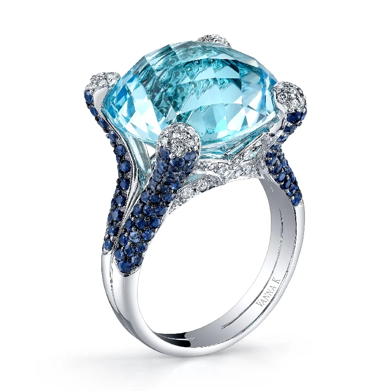 Surf theme engagement rings-18K White Gold Diamond And Sapphire Fashion Blue Topaz Ring