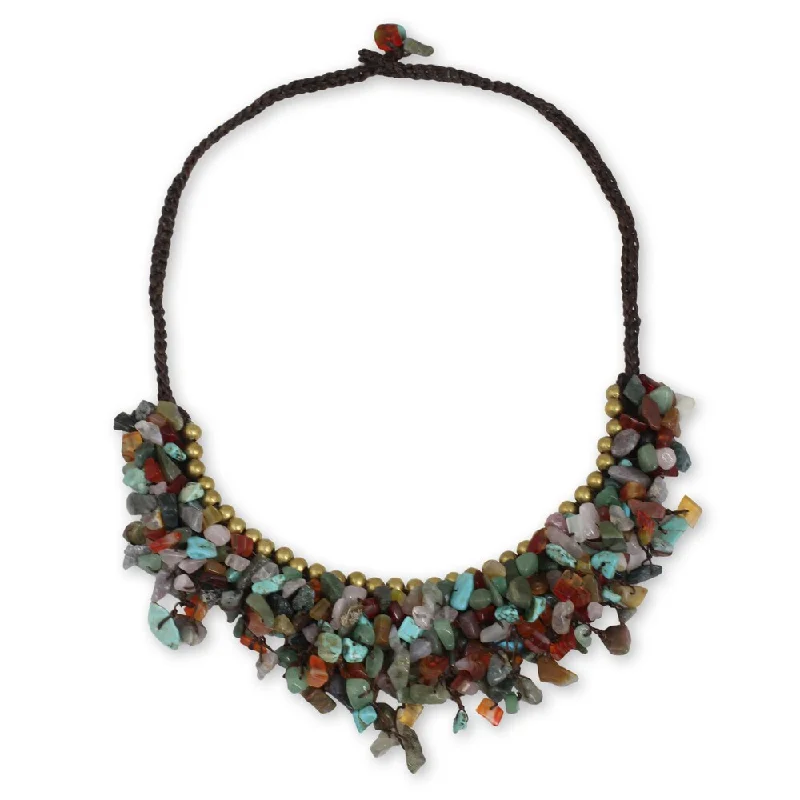 Dove feather necklaces-Handmade Brass 'Festive Party' Multi-gemstone Necklace (Thailand)