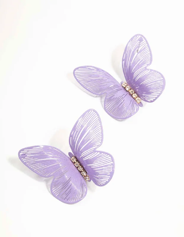 Rough texture earrings-Purple Laser Cut Butterfly Stud Earrings