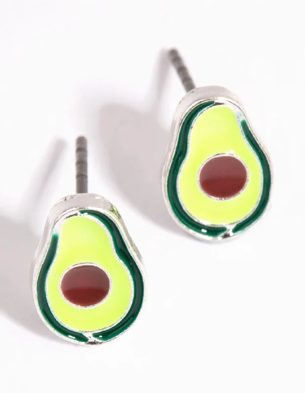 Flat badge earrings-Silver Avocado Stud Earrings