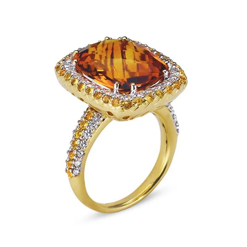 Swirl shape engagement rings-18K YELLOW GOLD RING WITH DIAMONDS SAPPHIRES AND CITRINE