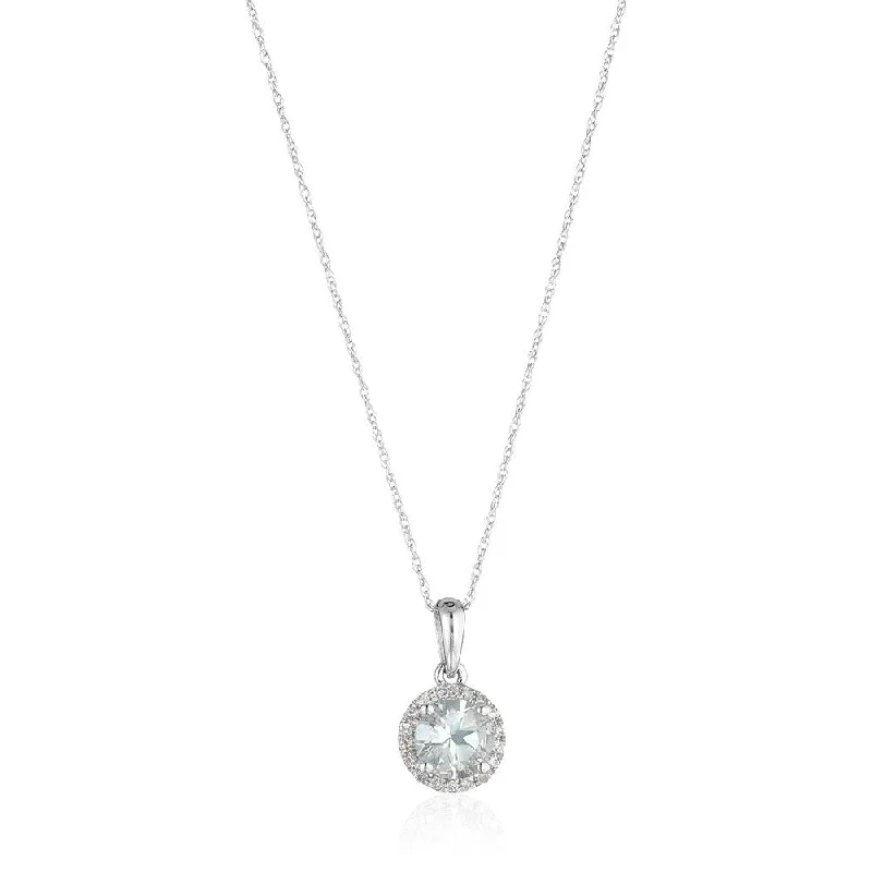 Vibrant enamel necklaces-10k White Gold Aquamarine and Diamond Classic Princess Di Pendant Necklace, 18"