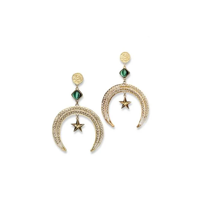 Mystic eye earrings-Diamond Crescent Earrings