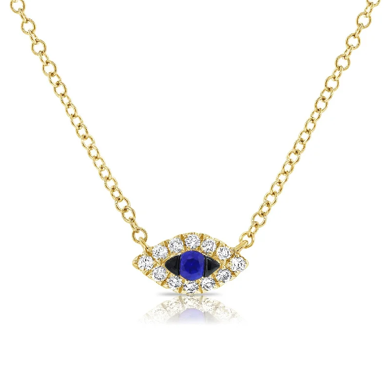 Pixie wing necklaces-Joelle Diamond Tiny Evil Eye Blue Sapphire Necklace 14K Gold