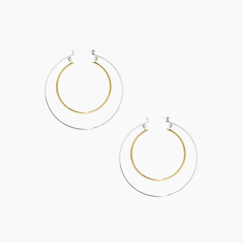 Topaz stone earrings-Sterling Silver Double Big Hoop  Earrings