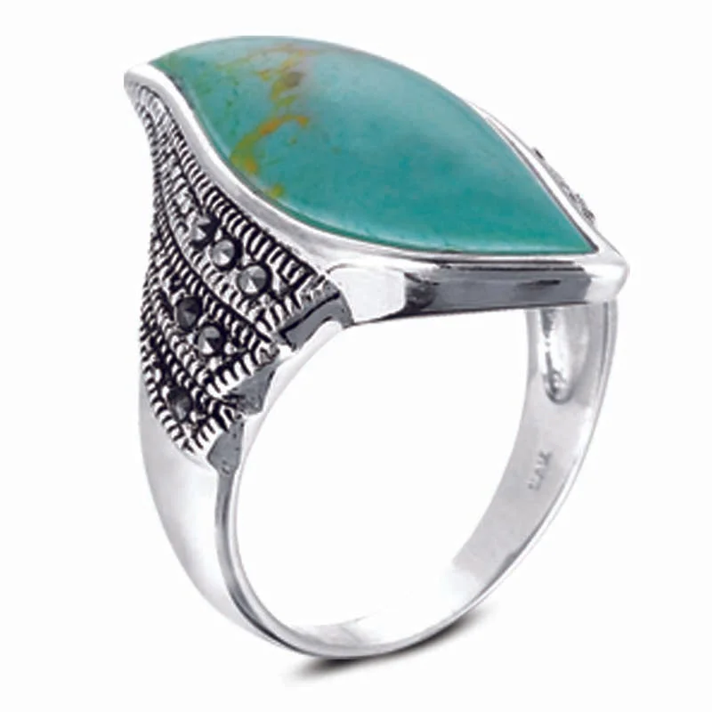 Subtle accent engagement rings-STERLING SILVER RING WITH TURQUOISE AND MARCASITES