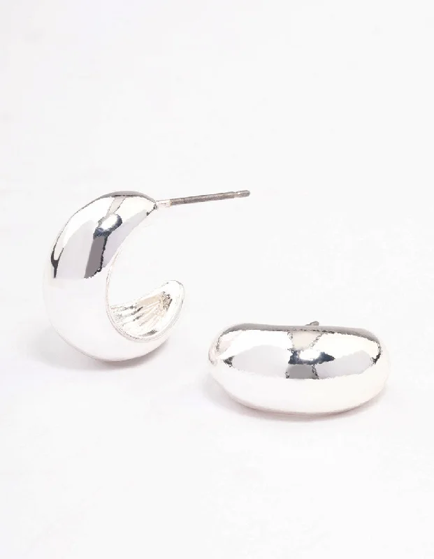 Surf motif earrings-Silver Chubby Teardrop Huggie Earrings