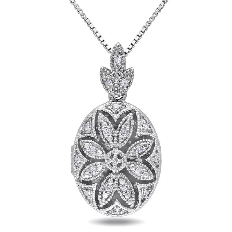 Pure crystal necklaces-Miadora Sterling Silver Vintage Diamond Locket Necklace