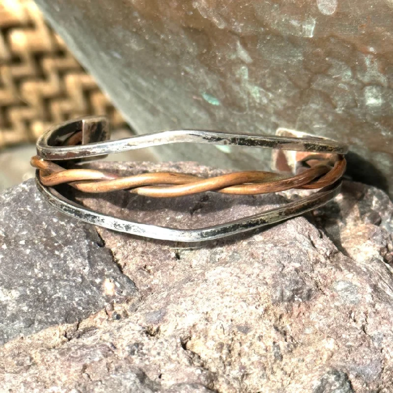 High gloss bangles-1970s  Workshop Cuff Bracelet Sterling Silver Copper