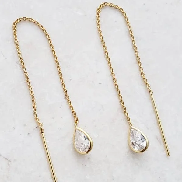 Cosmic glow earrings-Gold Crystal Threader Earrings - Clear