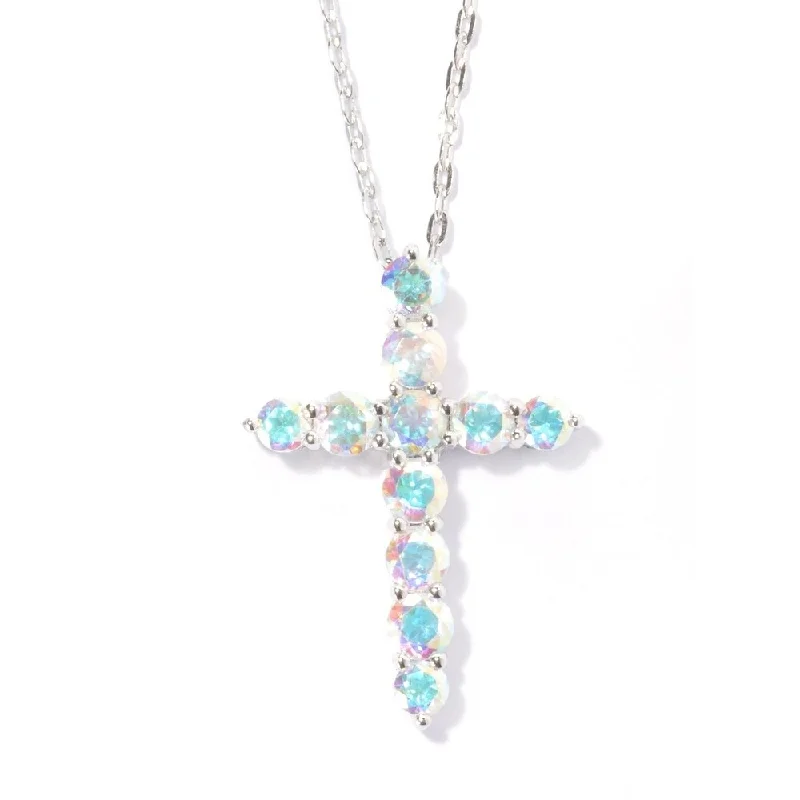 Vivid stone necklaces-Stering Silver Opal Topaz Cross Necklace