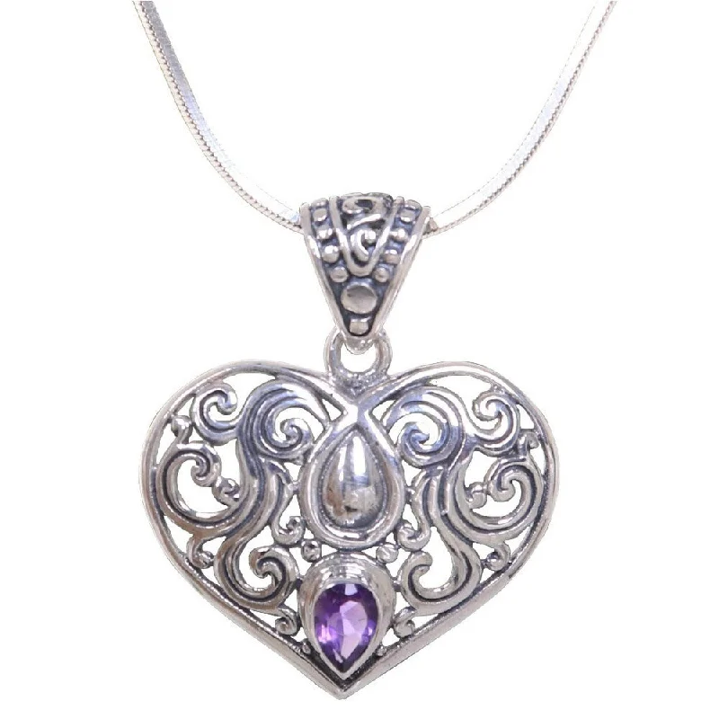 Solid link necklaces-Sterling Silver 'Tears from the Heart' Amethyst Necklace