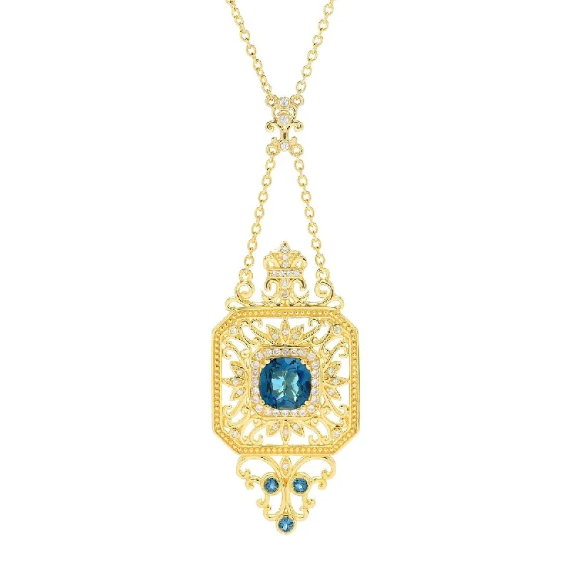 Half moon necklaces-Dallas Prince 18" 5.72ctw London Blue Topaz & White Zircon Filigree Necklace