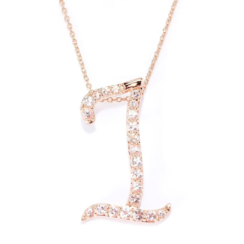 Petite gem necklaces-18k Rose Gold over Sterling Silver Round Morganite Initial I Necklace