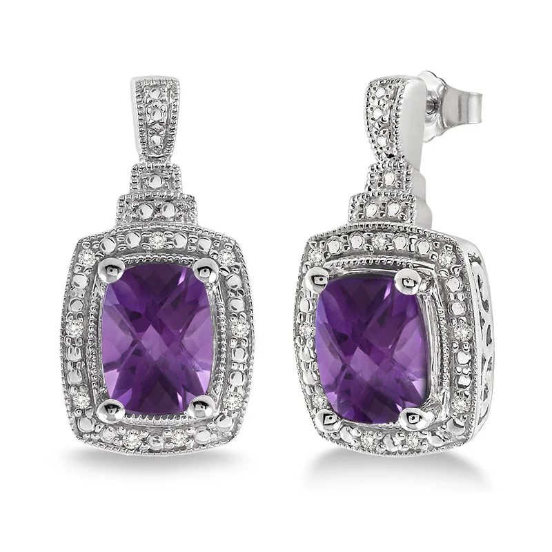 Thin threader earrings-Diamond & Amethyst Earrings