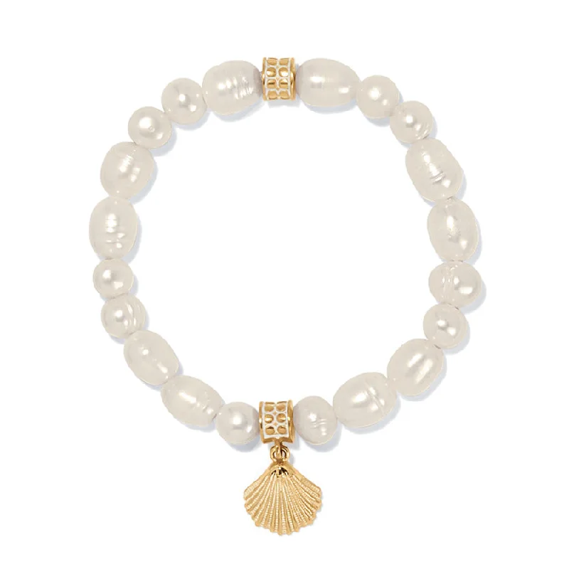 Cotton cord bangles-Sunset Cove Pearl Stretch Bracelet