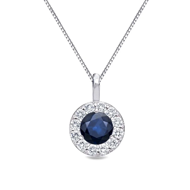 Mesh choker necklaces-Auriya 14k Gold 1/3 ct Round-Cut Blue Sapphire and Diamond Halo Necklace