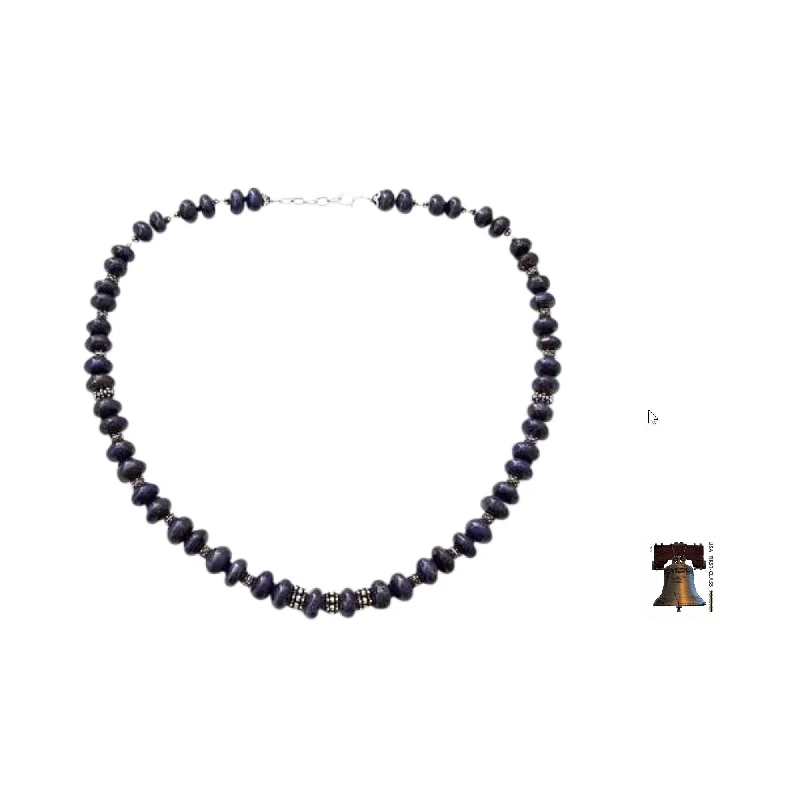 Tarnished silver necklaces-Lapis Lazuli Strand Necklace, 'Mystic' (India)