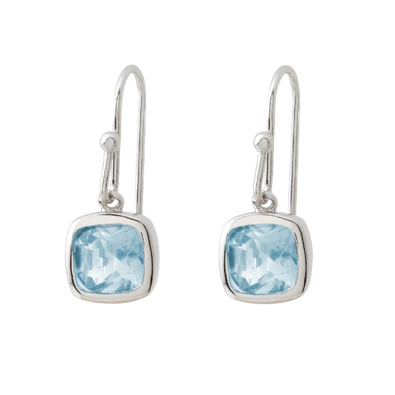 Thin threader earrings-Sophisticated Cushion-cut Blue Topaz Earrings