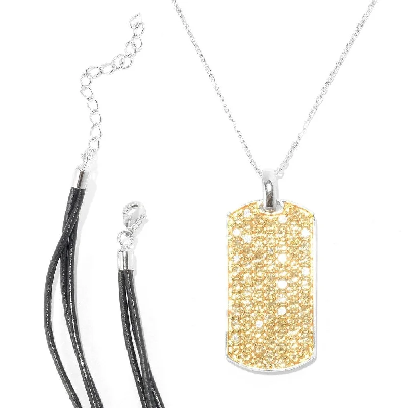 Smooth pendant necklaces-Sterling Silver Pave Citrine Necklace with Chain and Cord