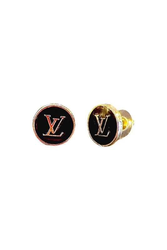 Fluid art earrings-LV Black Button Earrings