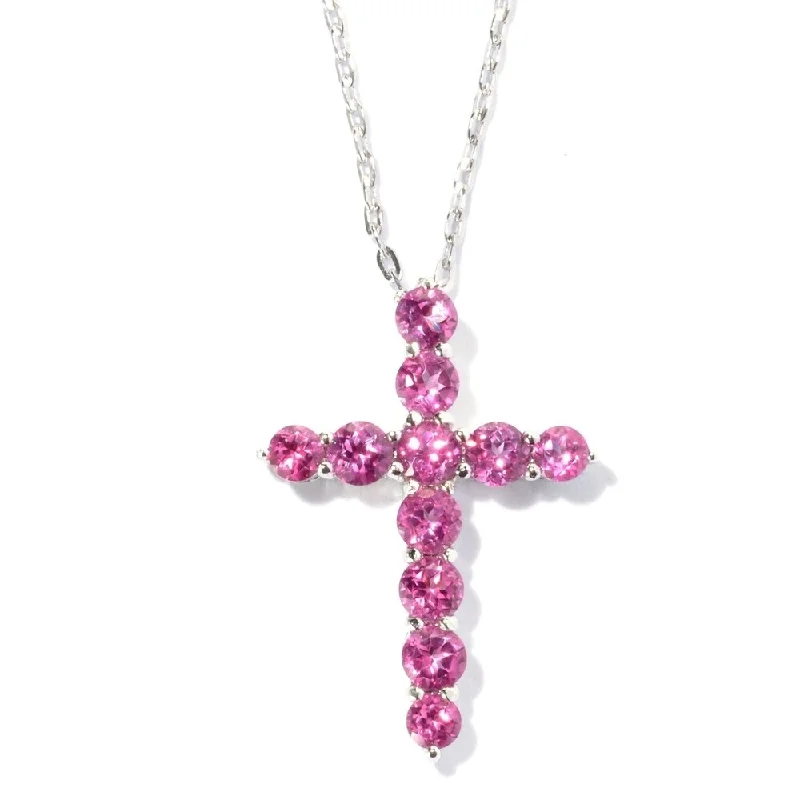 Faith charm necklaces-Stering Silver Pink Topaz Cross Necklace