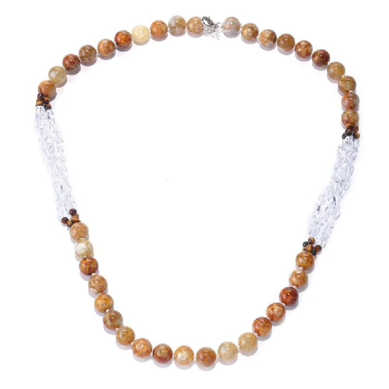 Sleek pendant necklaces-Sterling Silver 24-inch Fire Agate, Tiger Eye and Crystal Necklace