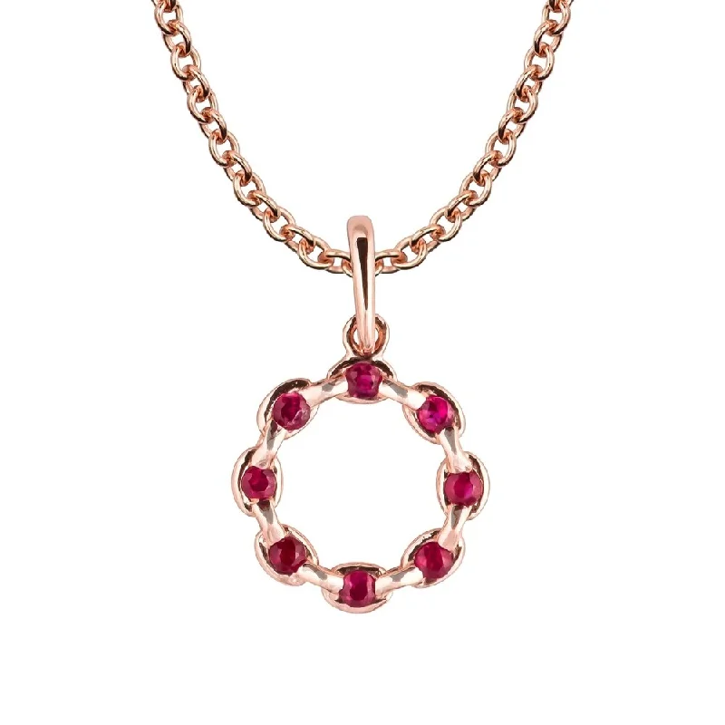 Rope braid necklaces-Viducci 10k Rose Gold Genuine Round Ruby Circle Pendant Necklace