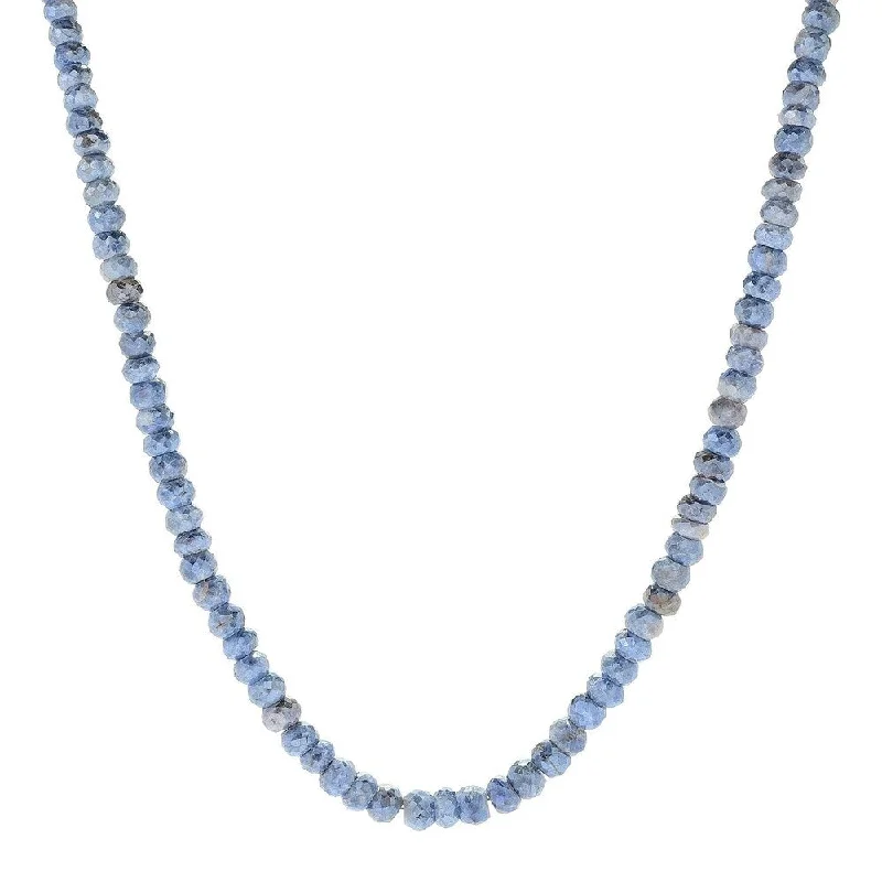 Ten-strand necklaces-Sterling Silver 18" Blue Sapphire Beaded Necklace