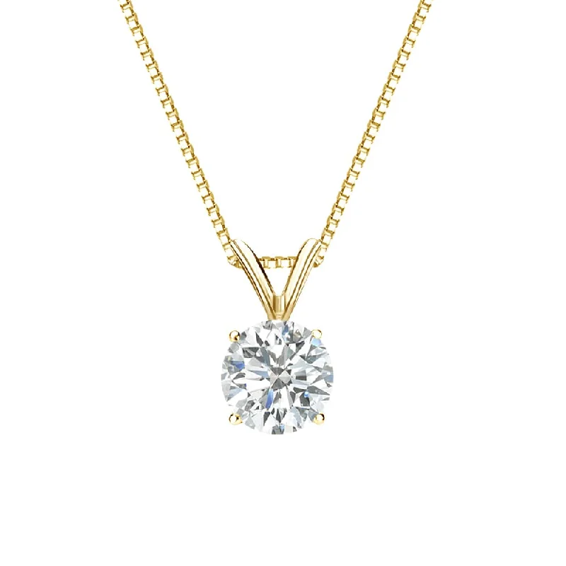 Thai style necklaces-Auriya 3/4ctw Round Solitaire Diamond Necklace 18k Gold (H-I, SI1-SI2)