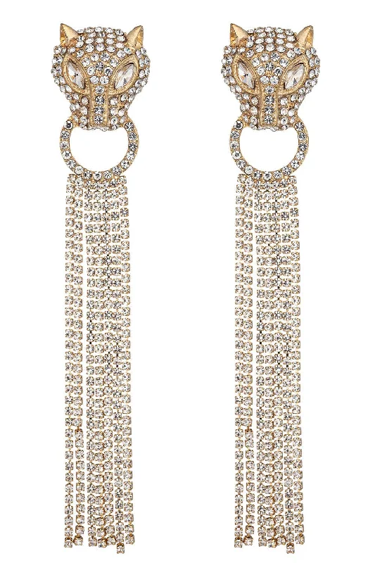 Wide bar earrings-Eye Candy Los Angeles - Jaguar Fringe Drop Earrings