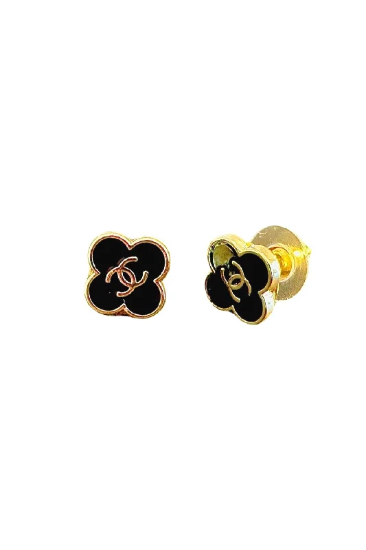 Fine bead earrings-CC Black Clover Button Earrings