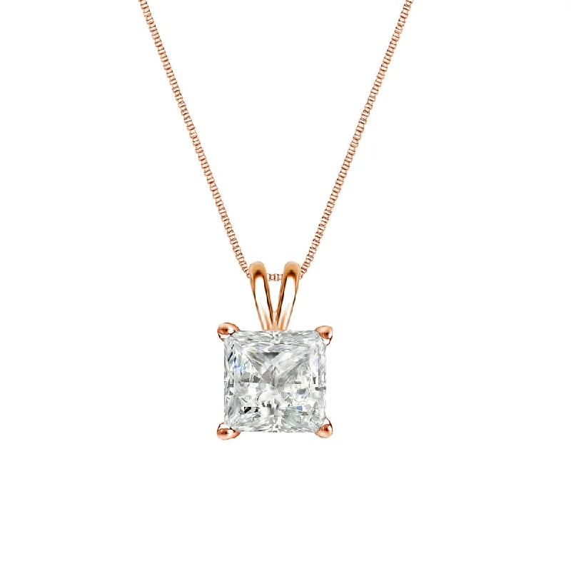 Silk cord necklaces-Auriya 14k Gold 1/4ctw Princess-cut Solitaire Diamond Necklace (I-J, I1-I2)